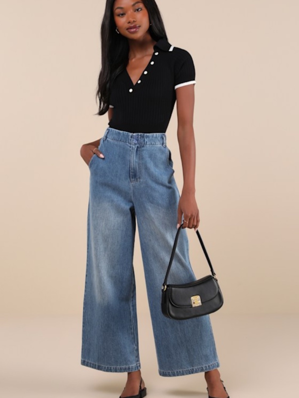 Lulus Trending Outlook Medium Wash High-rise Wide-leg Jeans Blue - Size M